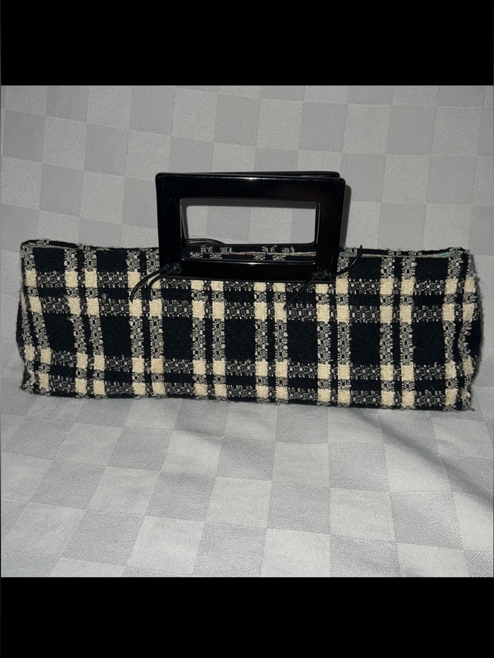 Occhio Black White Tweed Rectangle Handle Clutch Handbag